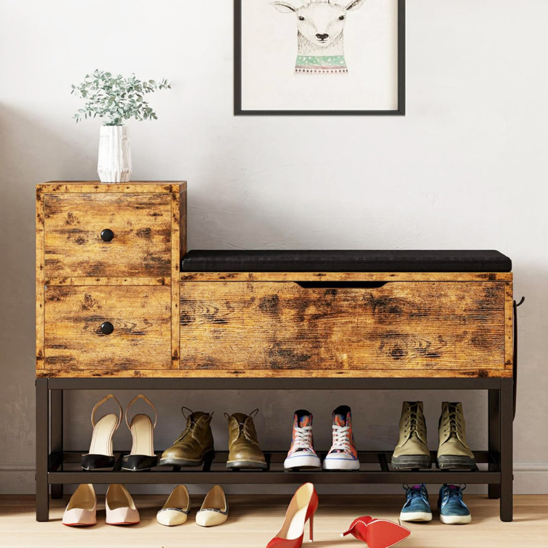 Shoe Storage Bench with Flip Top Box and 2 Drawers